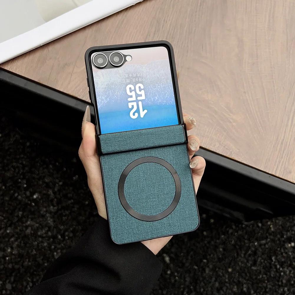 With Glass Protective Film Magsafe Magnetic Wireless Charging Case For Samsung Galaxy Z Flip 7 Flip6 Flip5 Cloth Full Cover