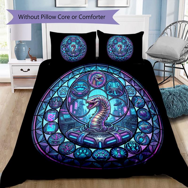 Cyberpunk Snake Emblem Pattern Bedding,Quilt Set Quilt Cover Pillowcase Home Birthday Gift (1 * Duvet Cover + 2 * Pillowcase, Without Core)