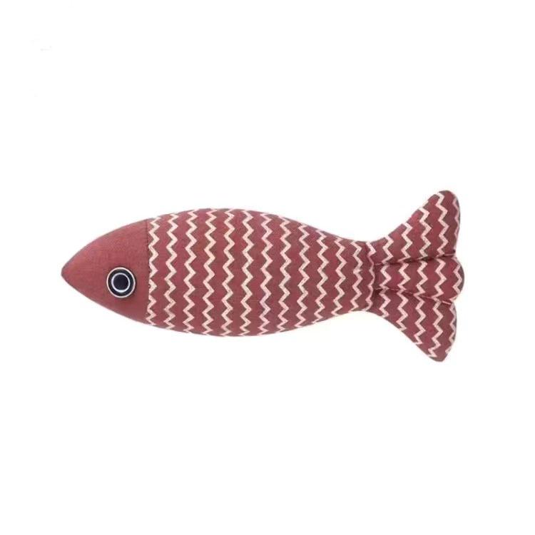 Catnip Burlap Fish Teething Toy and Teaser Stick for Cats