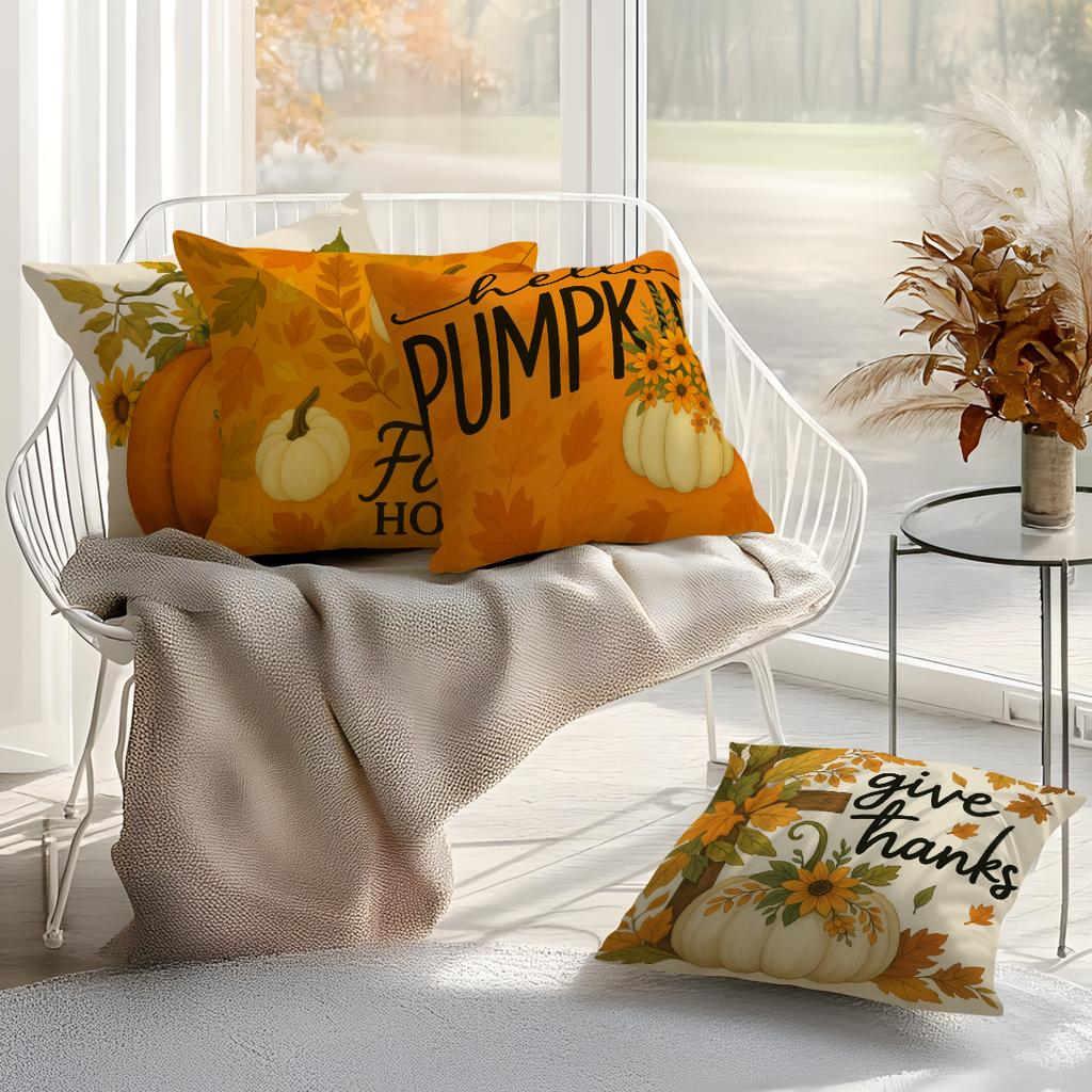 4Pcs/Set 45X45Cm Autumn Pumpkin Sunflower Pillowcase Bedroom Sofa Living Room Cushion Cover 100% Polyester Home Decor