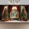 Christmas Red Curtain Decoration Backdrop Winter Snow Scenery Fireplace Santa Claus Photography Backdrop Holiday Party Supplies
