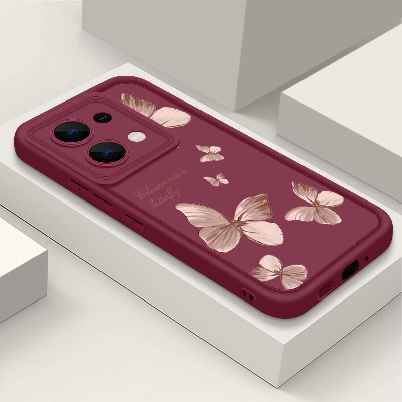 

Однотонный матовый чехол для телефона с рисунком бабочки для Xiaomi 14T Pro 13T Poco F6 X6 Pro M6 X5 Redmi Note 14 Pro 13 12 11 10 противоударный мягкий чехол из ТПУ Redmi Note 13 Pro 4G вино красного