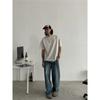 Spring and autumn washed burst blue jeans men's American retro loose wide-leg casual trousers