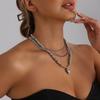 European and American Jewelry Love Pendant Simple CCB Beaded Necklace Ins Wind Sweet and Cool Babes Three-layer Stacked Wearing Necklace