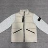 Mens Stand Collar Cotton Puffer Jacket With Knit Sleeve Panel Streetwear Style Zipper Front Loose Fit