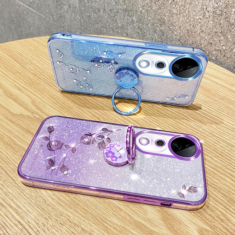 For Vivo S19 Pro 5G Case Ring Holder Cute Floral TPU Phone Cover Gradient