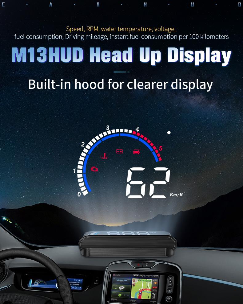 Car HUD OBD Gauge Display Windshield Projector Temperature Display Car Electronics Overspeed Warning System Accessories 2024