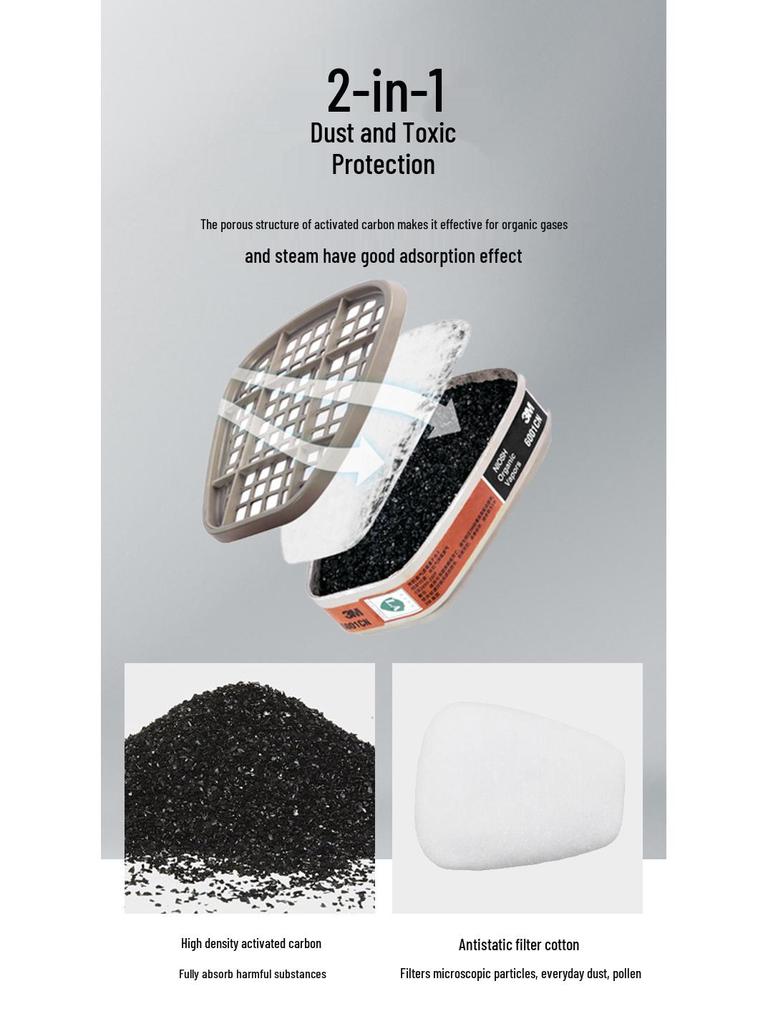 3M 6502QL Snabbspänne Anti-Formaldehyd Silikonmask Set för Skydd mot Sprutmålning