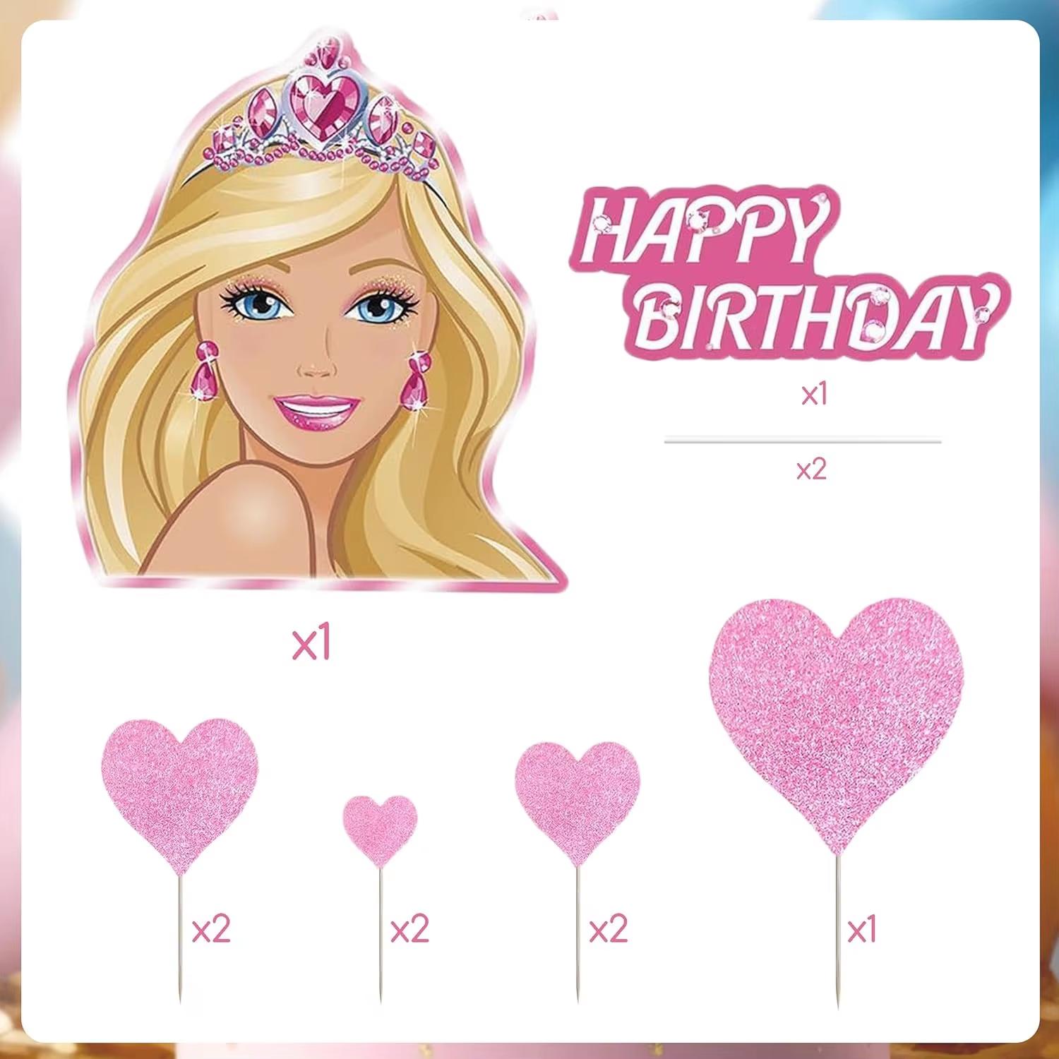 

9Pcs Girl Cake Topper Set, Princess Cake Decoration Glitter Happy Birthday Cake Toppers Heart Party Supplies Favor Decorations