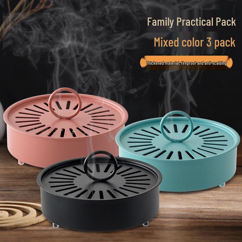 Fireproof Wrought Iron Mosquito Coil Holder with Lid - Creative Carbon Steel Ash-Catcher