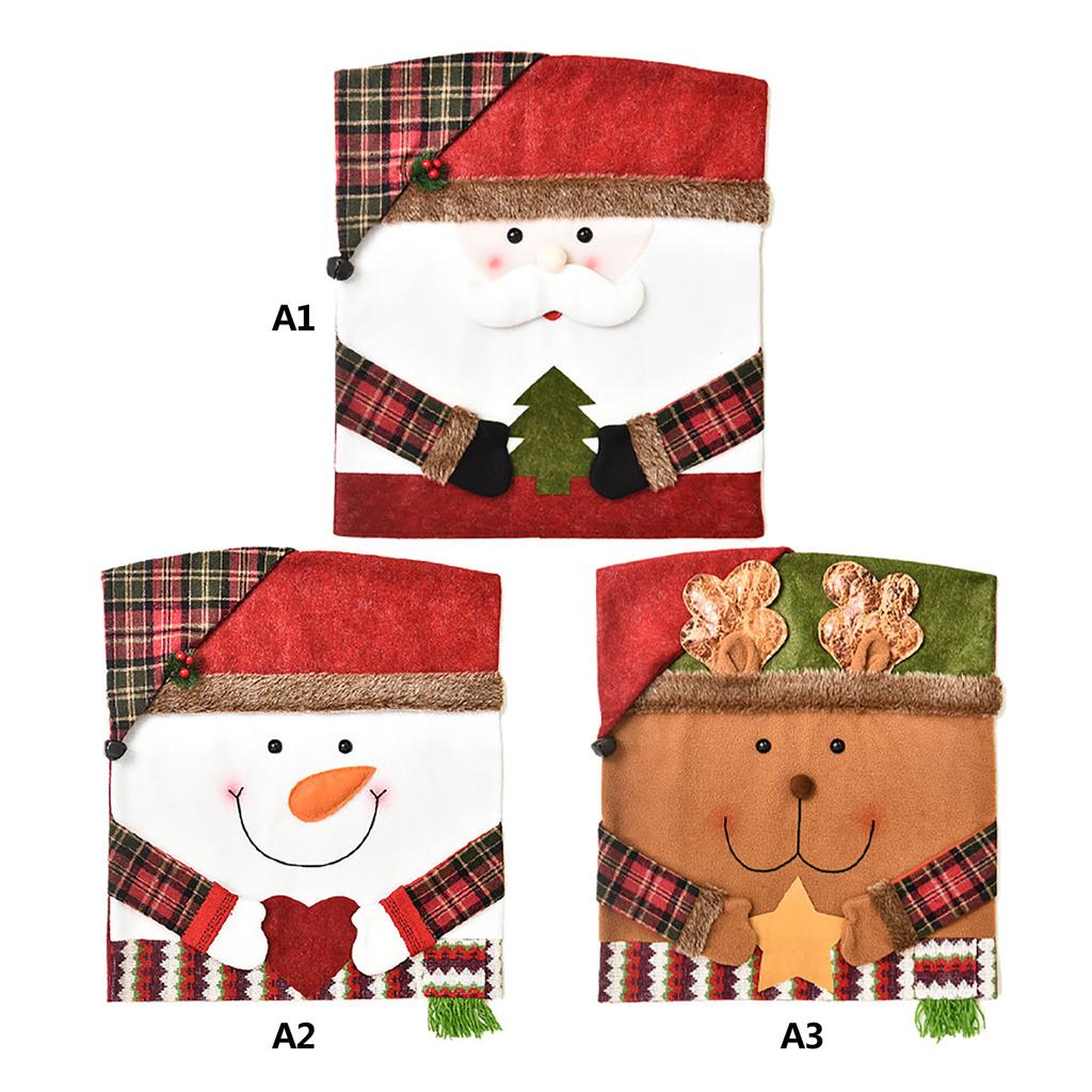 Xmas Chair Back Cover Cartoon Soft Reusable Removable Chair Protectors Cover for Dining Room