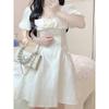 Wind Bow Bead Super Fairy Princess Dress Summer Waist Thin Square Neck Fluffy Skirt