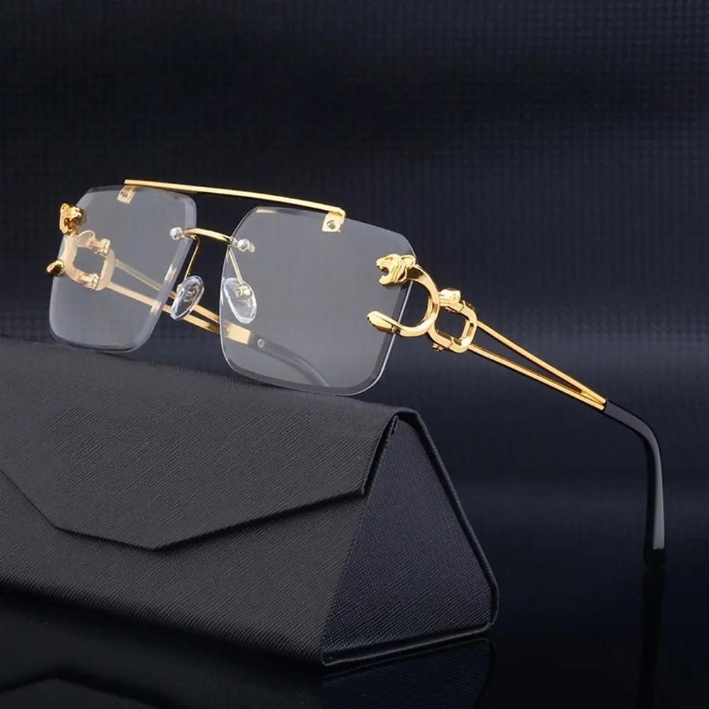 Retro Square Rimless Sunglasses Seaside Cheetah Decoration Frameless Gradient Lens Eyeglasse Outdoor UV Protective Eyewear