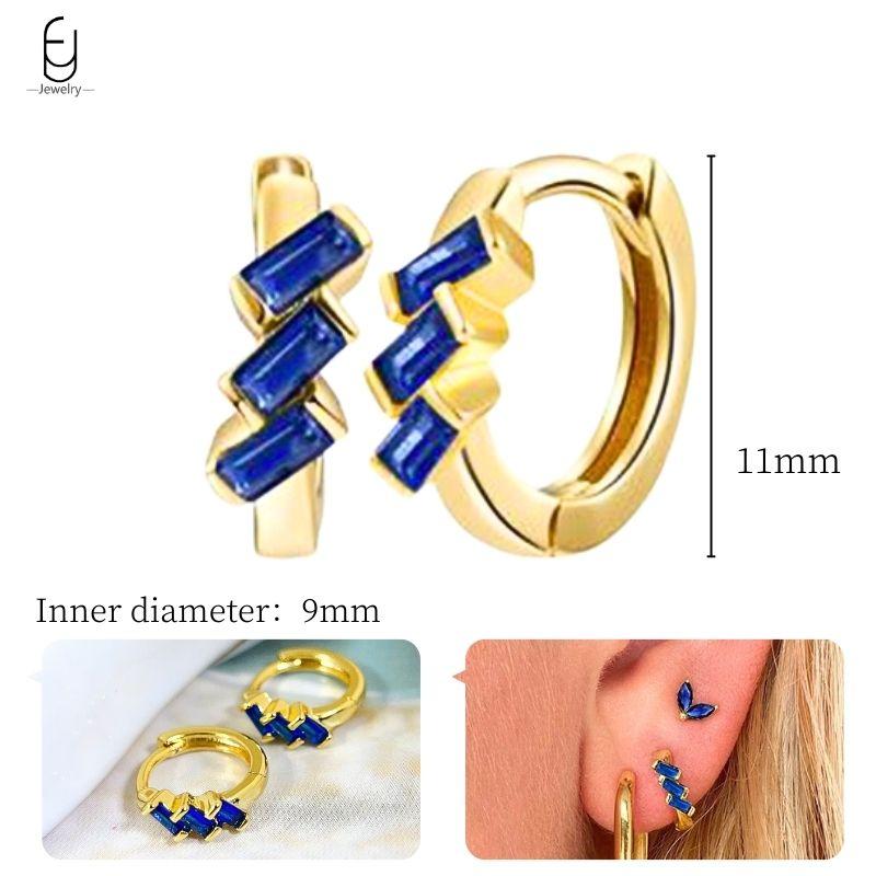 925 Silver Ear Buckles Fashion Hoop Earrings Dark Blue Crystal Pendant Gold Earrings High Women's Jewelry Luxury Gifts
