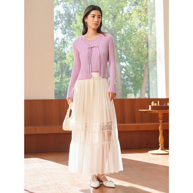 JUZUI Women's New Chinese Style Knitted Cardigan Two-Piece Set