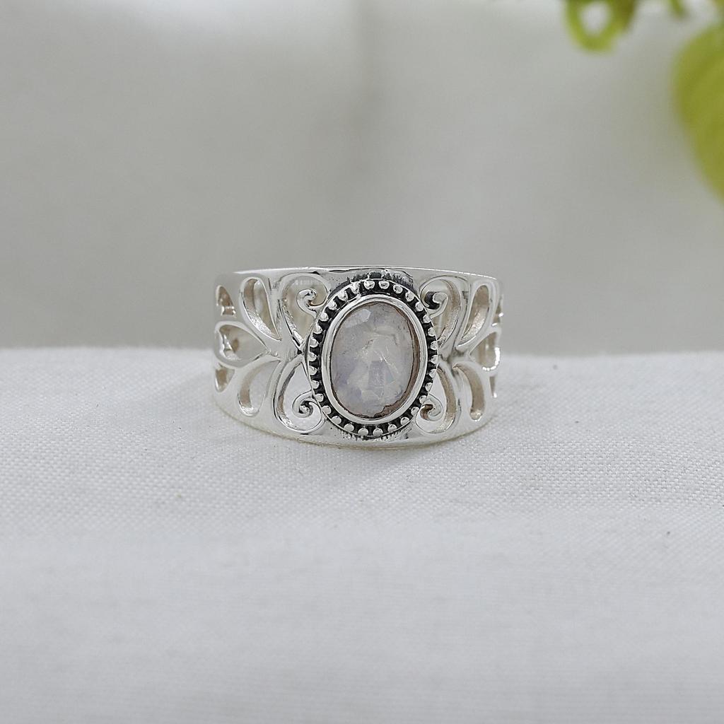 Rainbow Moonstone Silver Ring, Pure 925 Sterling Silver Handmade Jewelry, Women Silver Ring, Gift For Her Ar8934