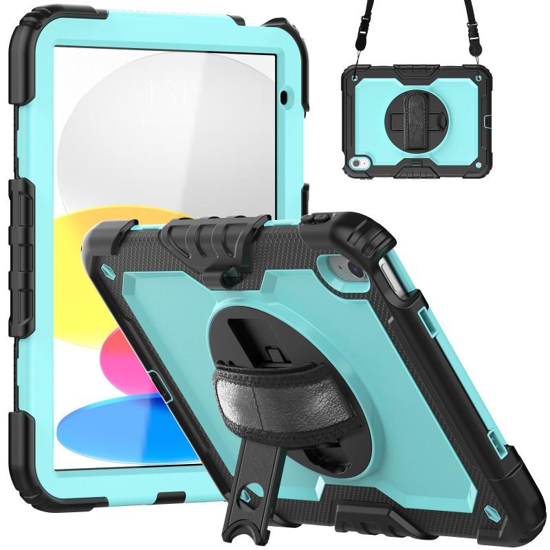 Silicone Full Cover Rotating Strap Case IPad 10th Gen 10.9 Inch Air 4/5 10.2 Color Block Design With Cushion