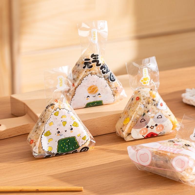 50Pcs Cartoon Pattern Japanese Triangle Seaweed Onigiri Wrappers Sushi Bento Disposable Packing Bags Making Mold Bento Accessory