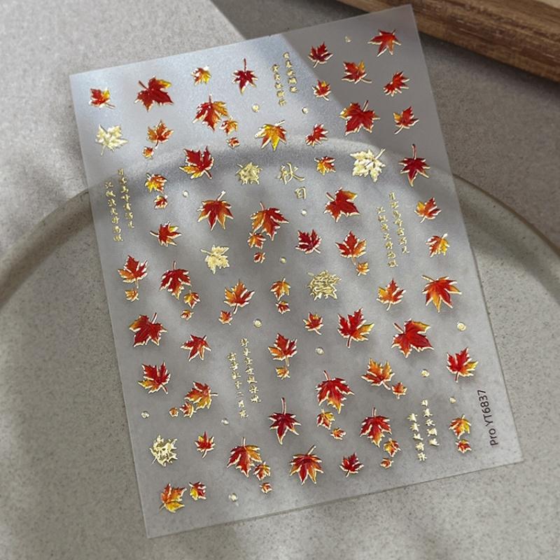 1Pcs Maple Leaf Autumn Nail Art Sticker Elegant Bronzing Gold Fall Leaves Red Leaf Nail Decals Diy Nail Art Decoration