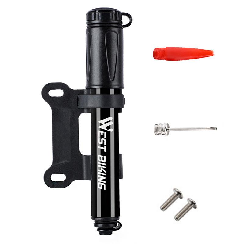 WEST BIKING Мини Насос для велосипеда 100PSI Клапан Schrader Presta Насос для горного и шоссейного велосипеда Ручной воздушный насос из алюминиевого сплава Накачиватель шин чёрный