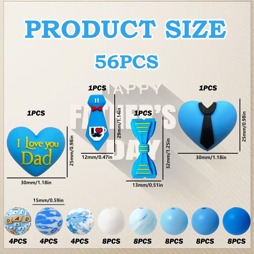 

56PCS Father s Day tie silicone bead set, perfect for DIY handmade crafts such as keychains, necklaces, bracelets, etc
