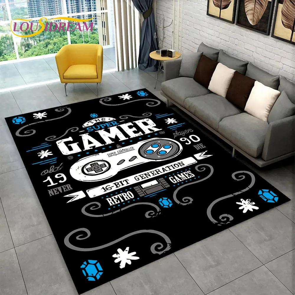 Cartoon Gamer Game Gamepad Area Koberec,Koberec do obývacího pokoje Dětská ložnice Pohovka Kuchyň Rohožka Dekor,Dětská protiskluzová podložka na podlahu