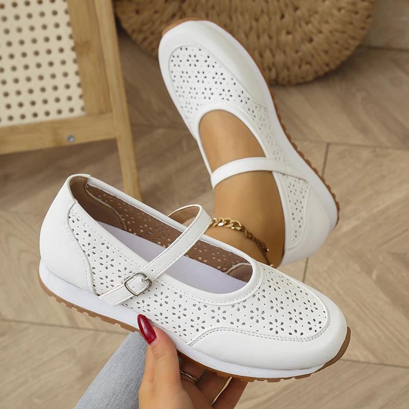 Women's Summer Breathable Casual Shoes Non Slip Comfortable Soft Sole Walking Shoes Woman Lightweight Buckle Strap Flats Sandals