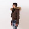 Vintage Brown Short Hooded Jacket Women's Full Sleeve Slim Detachable Fur Collar NEW Winter  Autumn Female Outerwear