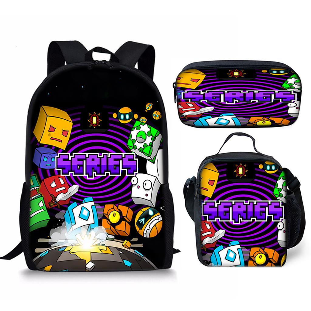 Hip Hop Popular Funny Geometry Dash 3D Print 3pcs/Set pupil School Bags Laptop Daypack Backpack Crossbody Lunch bag Pencil Case