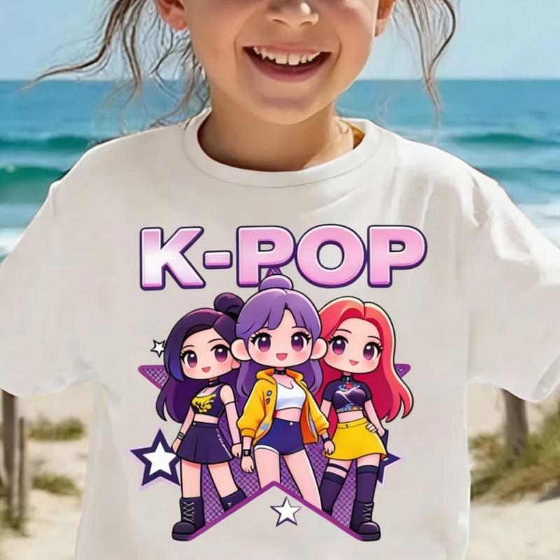 Kpop Children's T Shirt Cartoon Graphic Short Sleeve Summer Comfortable Top Funny Gift for Fans Harajuku T-Shirts Girls Clothes