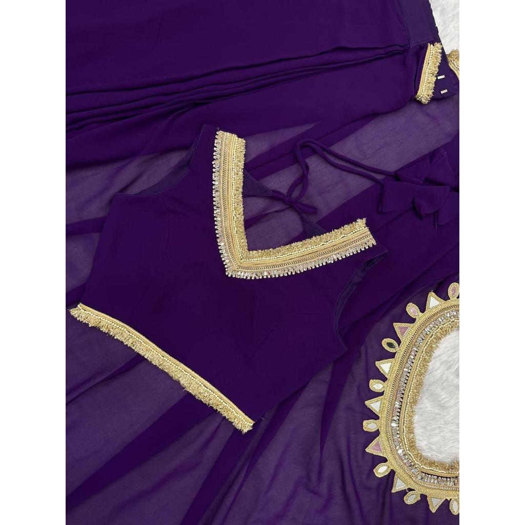 Ready to wear georgette mirror lace saree