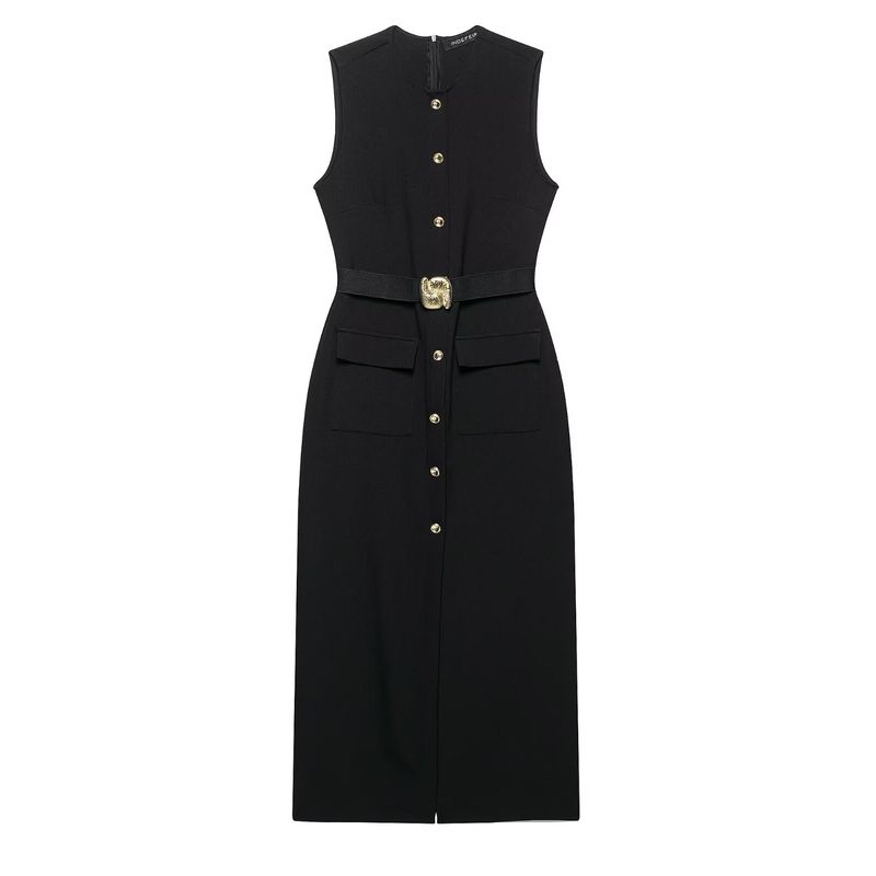 Za Export New Arrival Women's Clothing ZR Fashion Style with Belt Crepe Sleeveless round Neck Midi Skirt Dress 3897054