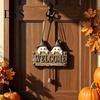 Halloween Wooden Door Hanger Welcome Hanging Sign, Vintage Farmhouse with Skeleton Pumpkin Unique Skull Ghost Decor Ghost, Decorative Plaque Bell for