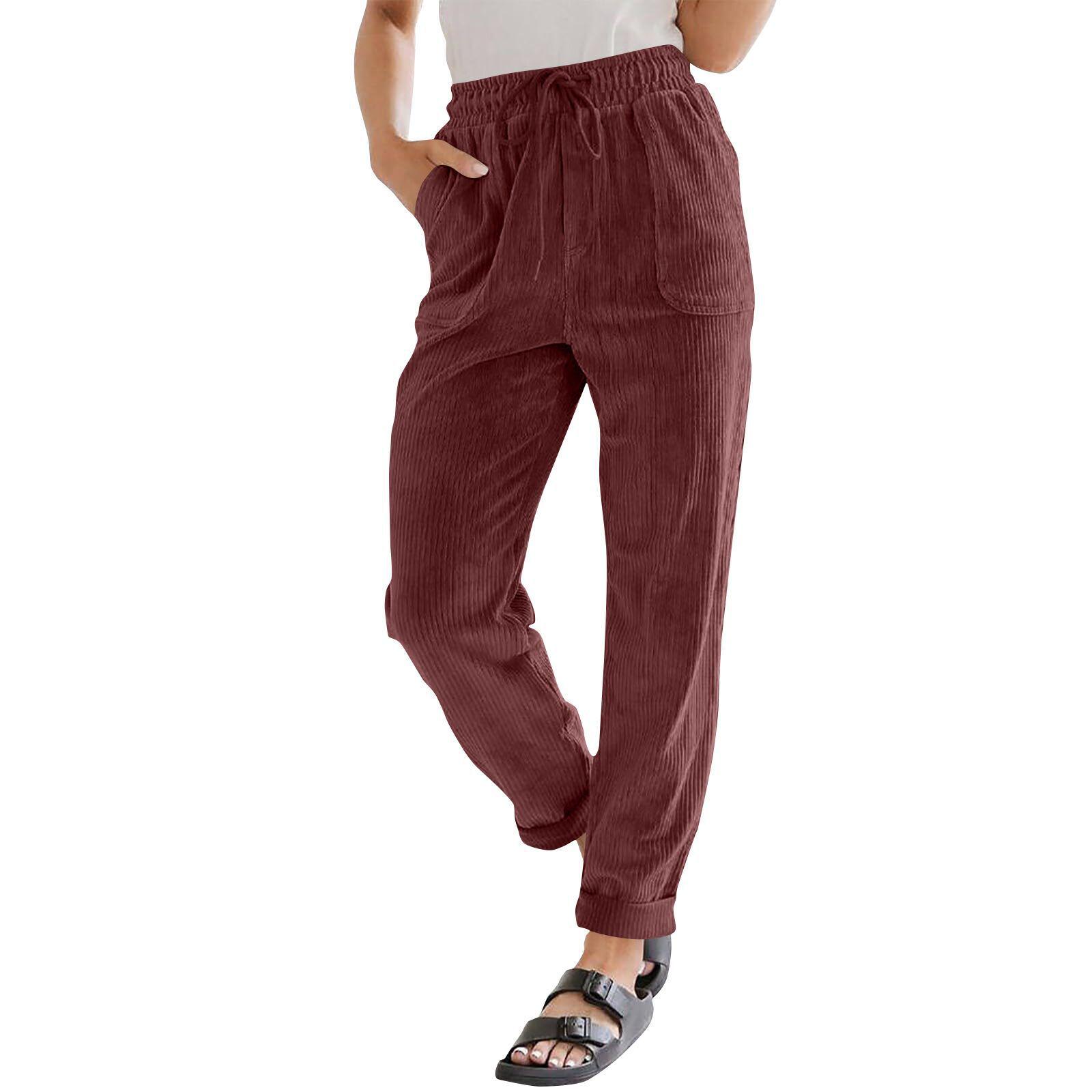 

Women s European & American Fashion Solid Color Corduroy Wide-Leg Casual Pants Double Extra Large