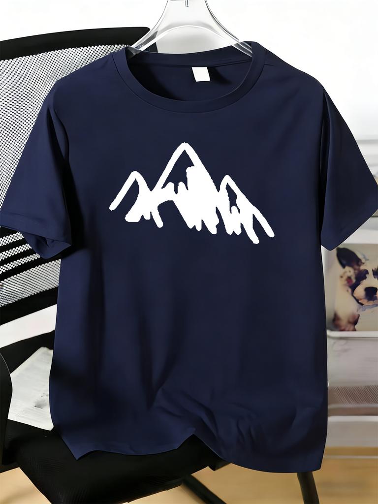 Unisexs Hand Drawn Mountain Graphic Tee Crew Neck Short Sleeve Outdoor Hiking Camping Lover Light Summer Daily Casual Basic T Shirt