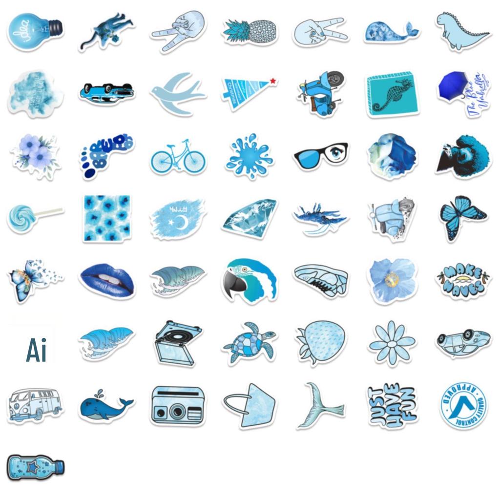 50 Blue Ocean Style Graffiti Stickers – Fresh VSCO Themed Thermos Cup Decor