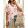 Womens V-Neck Short Sleeve Loose Fit T-Shirt With Floral Lake Scene Cartoon Bun Girl Print 2025 Casual Top