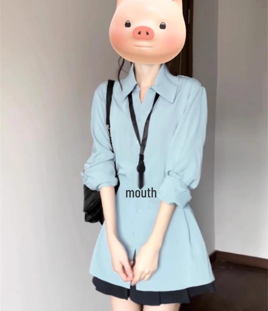 Korean Trendy Spring Slimming A-line Short Sleeve Two-piece Set for Women