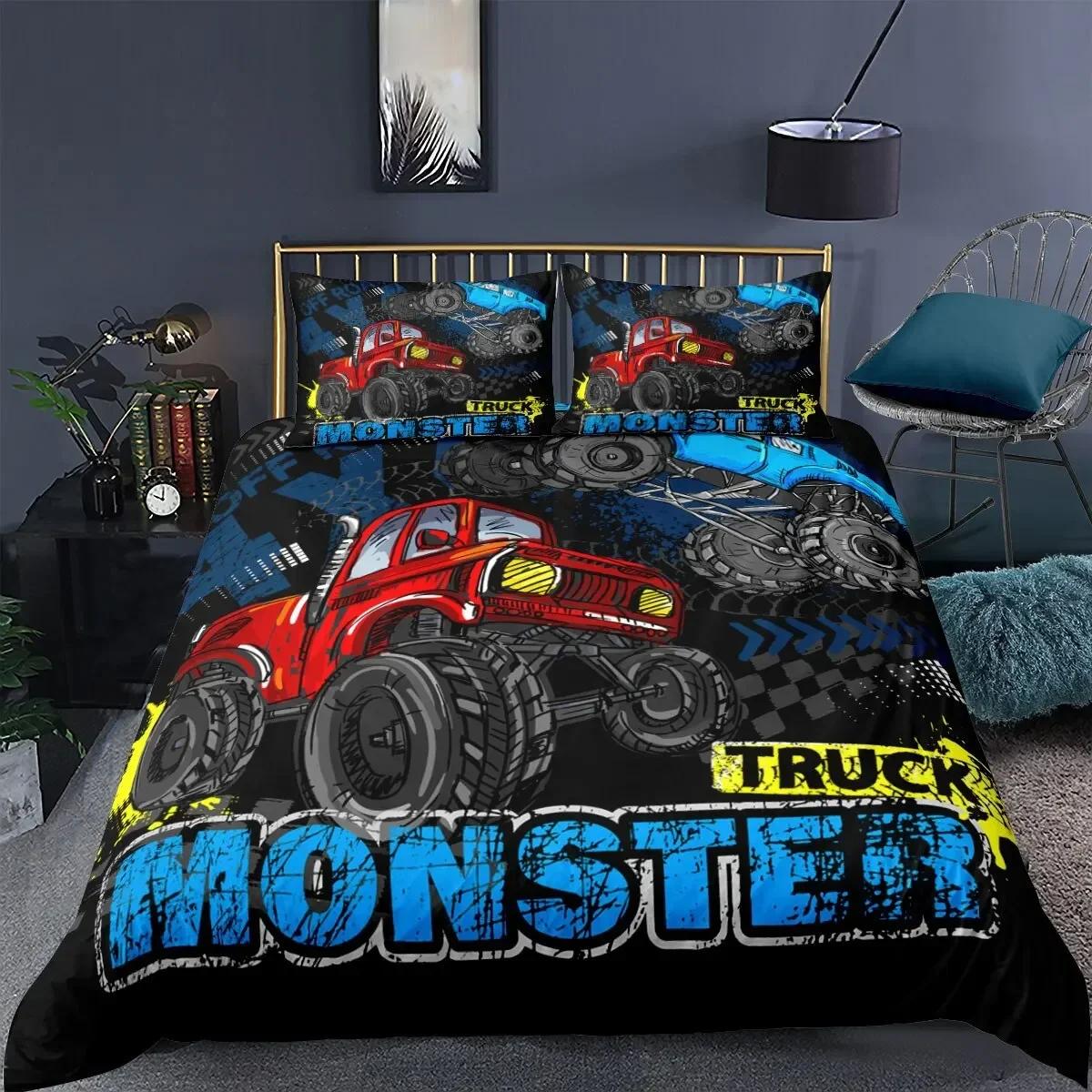 

Monster Truck Comfortable Duvet Quilt Cover Pillowcase Bedding Set Children Bedroom Decoration Home Textile 70x133cm 2pcs