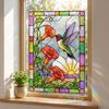 Removable Festive Glass Decor Stained Static Window Clings, Hummingbird Flower Stickers, Home Privacy Screen PVC Decals for Door Sunroom Decoration