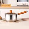 Beech Wood Handle Cookware Set: 5PC Stainless Steel Pot Set with Milk Pot, Double-Ear Soup Steamer, and Gift-Ready Packaging.