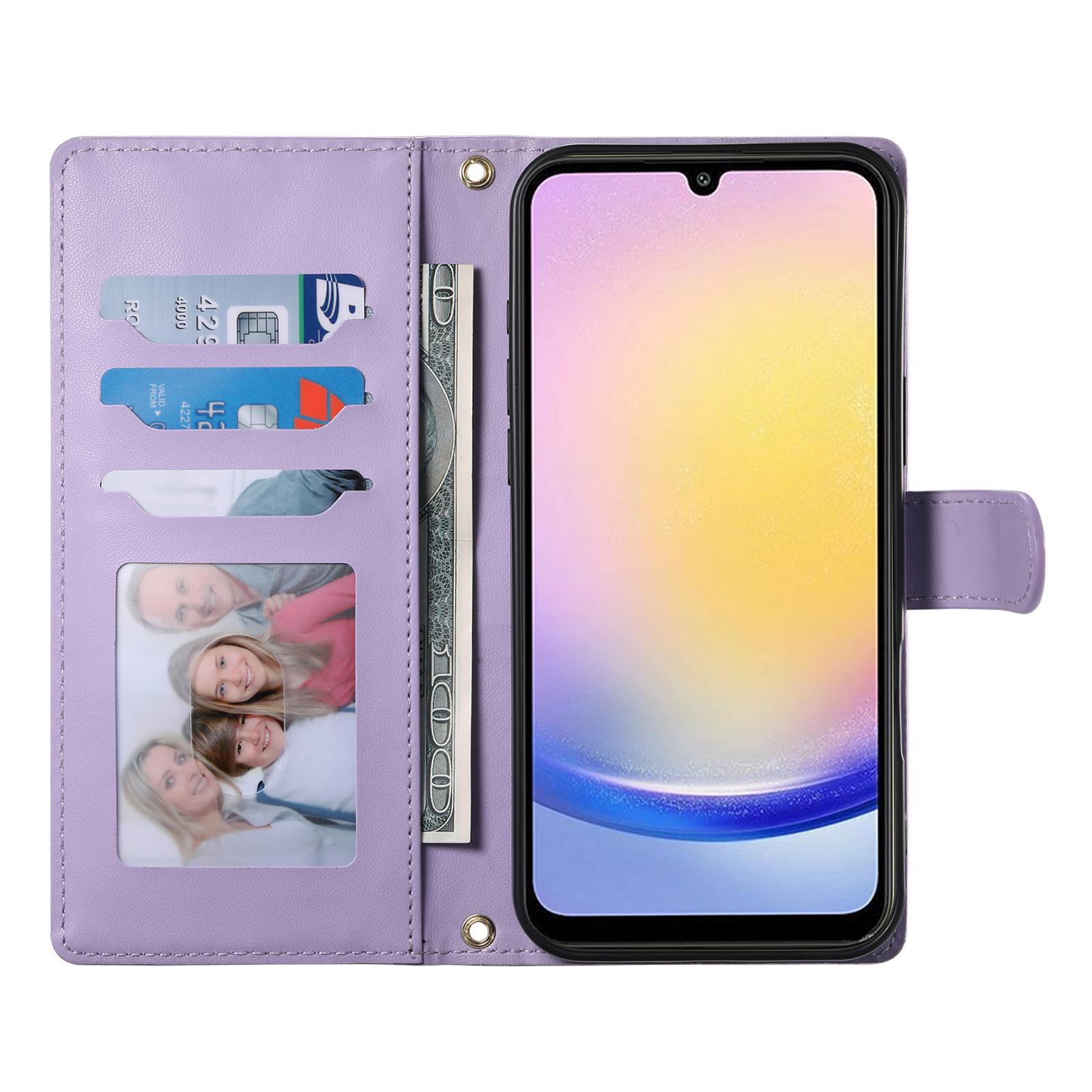 

For Samsung Galaxy A25 5G (Global) (161.0 x 76.5 x 8.3mm) Case Rhombus Stitching Wallet Stand Leather Phone Cover with Long/Short Strap Black