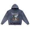 DTG Print Knitted Denim Zip-Up Hoodie Money Brother Print Zipper Hoodies  