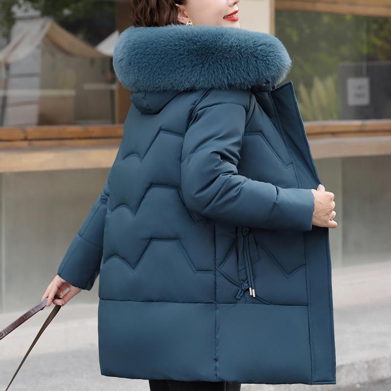 Plus Size Middle Age Women Winter Coats Hooded Faux Fur Collar Elegant Thick Warm Parkas Female Jackets