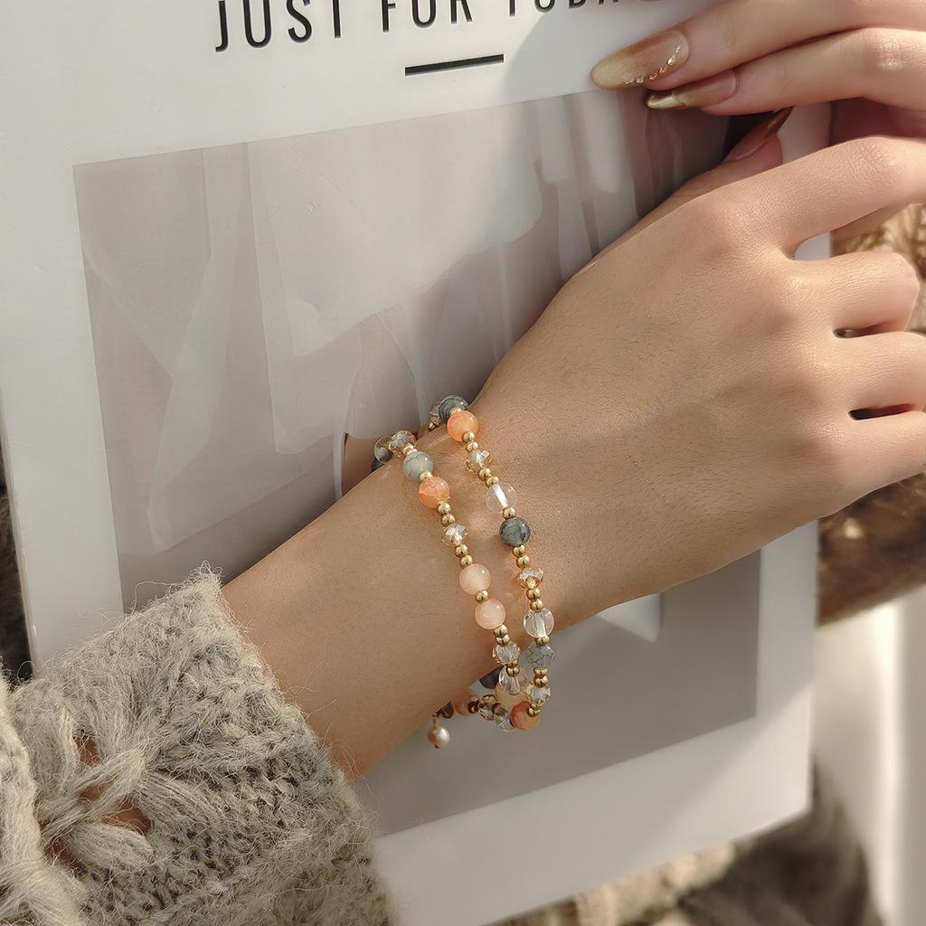 Creative Design Color Beaded Double-Layer Exquisite Bracelet, Mori Guochao High-End Sweet Girl Jewelry Women