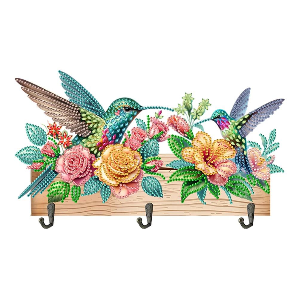 Wooden Special Shaped Warm Animal Family Diamond Art Hanging Hooks Rhinestone Painting Keychain Hanger DIY Crafts Decor
