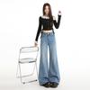 White non-stick leg slightly pulled jeans women's spring and summer new high-waisted loose and thin wide-leg flared pants