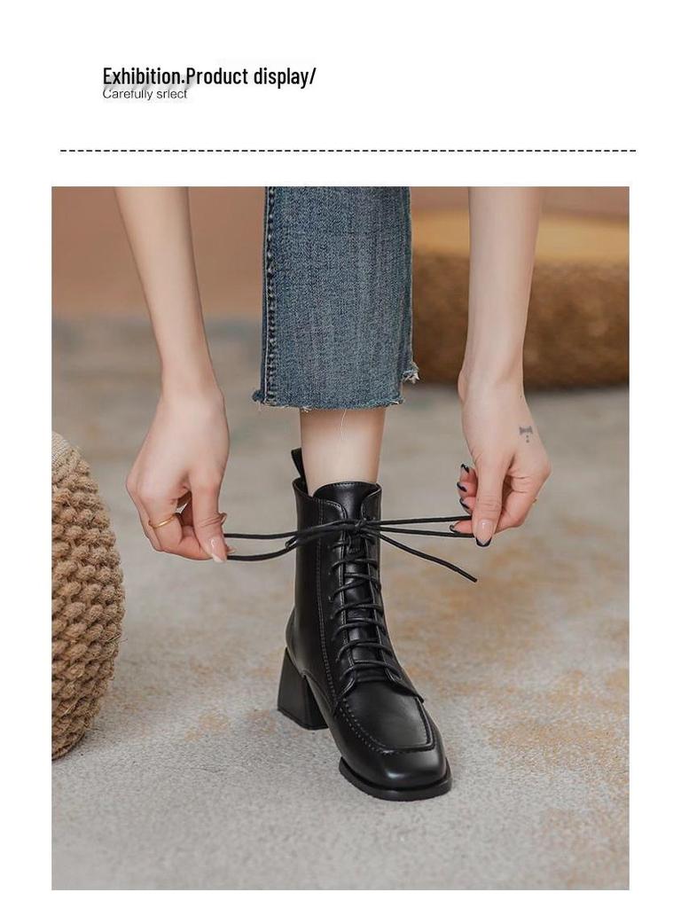 Women's 2025 High-Top Square-Toe Chunky Heel Ankle Boots | Non-Slip, Height-Boosting Martin Boots