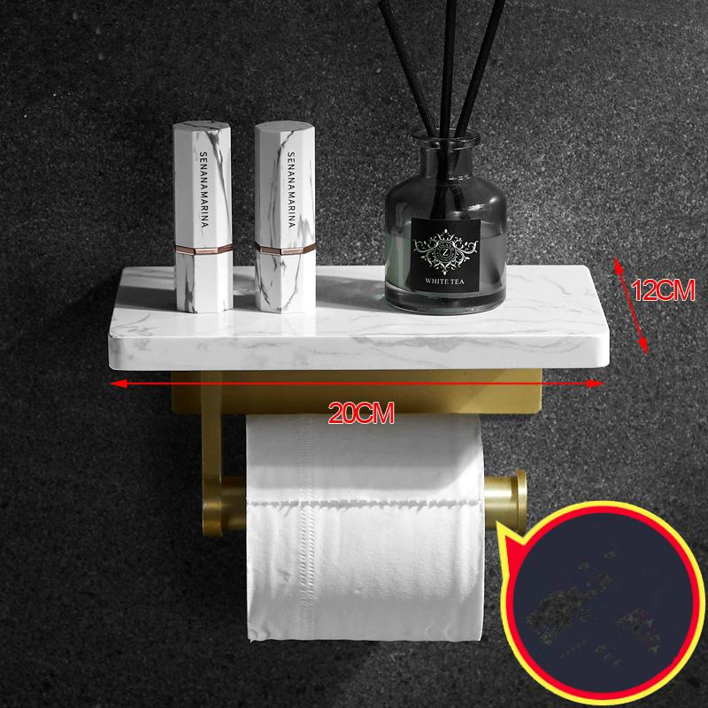 White Marble Bathroom Paper Holder with Phone Holder Brushed Gold Paper Roll Holder Tissue Holder Rack Toilet Paper Holder