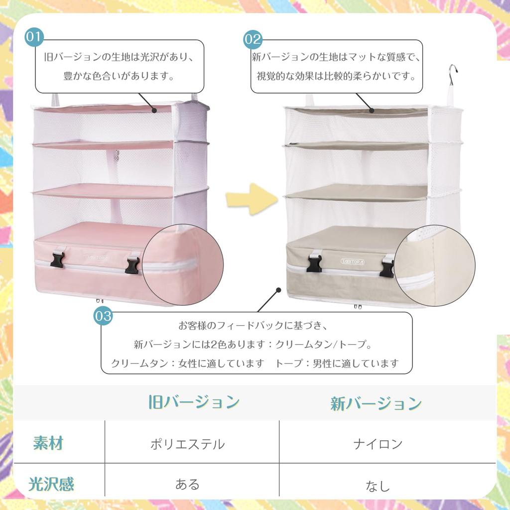 TABITORA Travel Clothes 4 Clothes Hanging Travel Arrangement Case Pouch, Hanging, Closet, Compression, Case, Tiers, Rack, Pouch, Storage, (tan, XL)